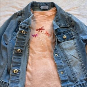 Blue Denim Jacket with Peach Embroidered Top - Kids 4T